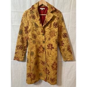 Women's CAbi 3/4 length Vintage Brocade Floral Jacket Gold/Burgundy Size 4
